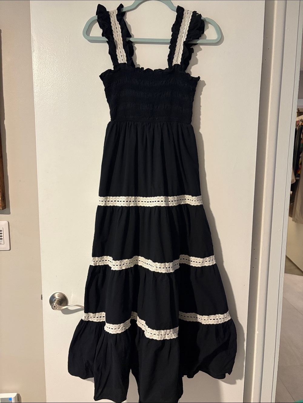 PINCH- Black Maxi Dress with Cream Lace Trim - Picture 2 of 7